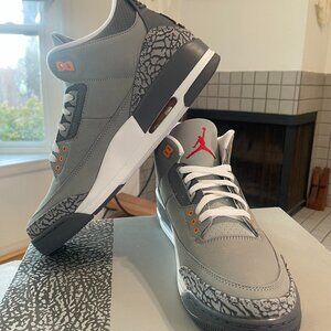 Nike Air Jordan 3 Retro, Silver/Sport Red-LT Graphite Argent/Rouge Sport, 10.5